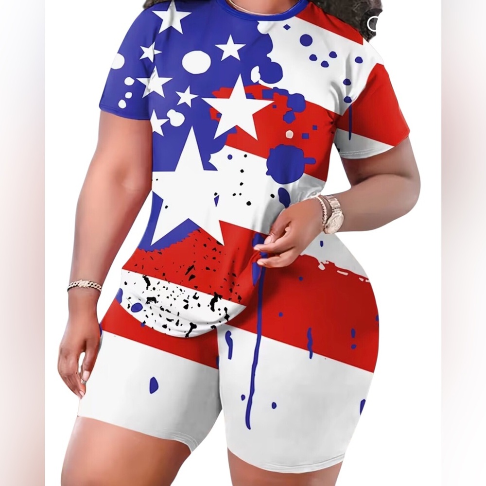Patriotic Red, White, and Blue Short Set